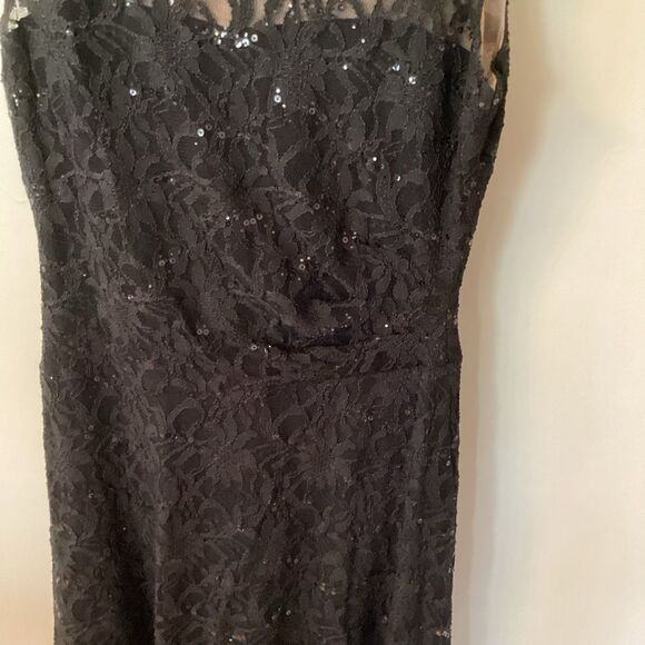 LAUREN RALPH LAUREN 14 CLASSIC BLACK FIT AND FLARE SLEEVELESS LACE SEQUIN DRESS - Picture 5 of 7